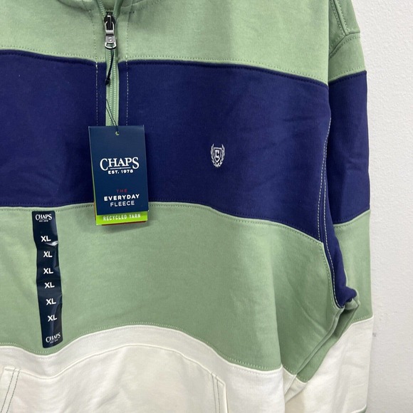 Chaps pullover old school striped colors mens XL Green Navy Everyday Fleece - Picture 5 of 13